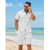 image:imageCOOFANDY Mens 2 Piece Summer Outfit Short Sleeve Casual Beach Button Down Shirts and Shorts Vacation Cotton SetsAwhite