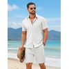 image:imageCOOFANDY Mens 2 Piece Summer Outfit Short Sleeve Casual Beach Button Down Shirts and Shorts Vacation Cotton SetsAwhite