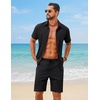 image:imageCOOFANDY Mens 2 Piece Summer Outfit Short Sleeve Casual Beach Button Down Shirts and Shorts Vacation Cotton SetsBlack
