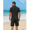 image:imageCOOFANDY Mens 2 Piece Summer Outfit Short Sleeve Casual Beach Button Down Shirts and Shorts Vacation Cotton SetsBlack