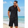 image:imageCOOFANDY Mens 2 Piece Summer Outfit Short Sleeve Casual Beach Button Down Shirts and Shorts Vacation Cotton SetsBlack