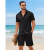 image:imageCOOFANDY Mens 2 Piece Summer Outfit Short Sleeve Casual Beach Button Down Shirts and Shorts Vacation Cotton SetsBlack