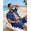 image:imageCOOFANDY Mens 2 Piece Summer Outfit Short Sleeve Casual Beach Button Down Shirts and Shorts Vacation Cotton SetsBlue
