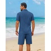 image:imageCOOFANDY Mens 2 Piece Summer Outfit Short Sleeve Casual Beach Button Down Shirts and Shorts Vacation Cotton SetsBlue