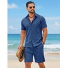 image:imageCOOFANDY Mens 2 Piece Summer Outfit Short Sleeve Casual Beach Button Down Shirts and Shorts Vacation Cotton SetsBlue