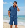 image:imageCOOFANDY Mens 2 Piece Summer Outfit Short Sleeve Casual Beach Button Down Shirts and Shorts Vacation Cotton SetsBlue
