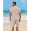 image:imageCOOFANDY Mens 2 Piece Summer Outfit Short Sleeve Casual Beach Button Down Shirts and Shorts Vacation Cotton SetsChampagne Beige