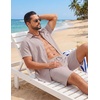 image:imageCOOFANDY Mens 2 Piece Summer Outfit Short Sleeve Casual Beach Button Down Shirts and Shorts Vacation Cotton SetsChampagne Beige