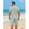 image:imageCOOFANDY Mens 2 Piece Summer Outfit Short Sleeve Casual Beach Button Down Shirts and Shorts Vacation Cotton SetsGreen