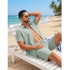 image:imageCOOFANDY Mens 2 Piece Summer Outfit Short Sleeve Casual Beach Button Down Shirts and Shorts Vacation Cotton SetsGreen