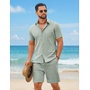 image:imageCOOFANDY Mens 2 Piece Summer Outfit Short Sleeve Casual Beach Button Down Shirts and Shorts Vacation Cotton SetsGreen