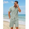 image:imageCOOFANDY Mens 2 Piece Summer Outfit Short Sleeve Casual Beach Button Down Shirts and Shorts Vacation Cotton SetsGreen