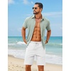 image:imageCOOFANDY Mens 2 Piece Summer Outfit Short Sleeve Casual Beach Button Down Shirts and Shorts Vacation Cotton SetsGreenWhite