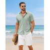 image:imageCOOFANDY Mens 2 Piece Summer Outfit Short Sleeve Casual Beach Button Down Shirts and Shorts Vacation Cotton SetsGreenWhite
