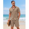 image:imageCOOFANDY Mens 2 Piece Summer Outfit Short Sleeve Casual Beach Button Down Shirts and Shorts Vacation Cotton SetsKhaki