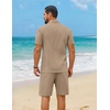 image:imageCOOFANDY Mens 2 Piece Summer Outfit Short Sleeve Casual Beach Button Down Shirts and Shorts Vacation Cotton SetsKhaki