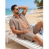 image:imageCOOFANDY Mens 2 Piece Summer Outfit Short Sleeve Casual Beach Button Down Shirts and Shorts Vacation Cotton SetsKhaki