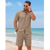 image:imageCOOFANDY Mens 2 Piece Summer Outfit Short Sleeve Casual Beach Button Down Shirts and Shorts Vacation Cotton SetsKhaki
