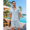 image:imageCOOFANDY Mens 2 Piece Summer Outfit Short Sleeve Casual Beach Button Down Shirts and Shorts Vacation Cotton SetsLight Blue