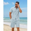 image:imageCOOFANDY Mens 2 Piece Summer Outfit Short Sleeve Casual Beach Button Down Shirts and Shorts Vacation Cotton SetsLight Blue