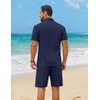image:imageCOOFANDY Mens 2 Piece Summer Outfit Short Sleeve Casual Beach Button Down Shirts and Shorts Vacation Cotton SetsNavy