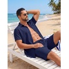 image:imageCOOFANDY Mens 2 Piece Summer Outfit Short Sleeve Casual Beach Button Down Shirts and Shorts Vacation Cotton SetsNavy