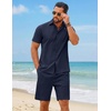 image:imageCOOFANDY Mens 2 Piece Summer Outfit Short Sleeve Casual Beach Button Down Shirts and Shorts Vacation Cotton SetsNavy