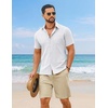 image:imageCOOFANDY Mens 2 Piece Summer Outfit Short Sleeve Casual Beach Button Down Shirts and Shorts Vacation Cotton SetsWhiteLight Khaki