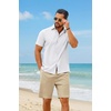 image:imageCOOFANDY Mens 2 Piece Summer Outfit Short Sleeve Casual Beach Button Down Shirts and Shorts Vacation Cotton SetsWhiteLight Khaki