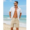 image:imageCOOFANDY Mens 2 Piece Summer Outfit Short Sleeve Casual Beach Button Down Shirts and Shorts Vacation Cotton SetsWhiteLight Khaki