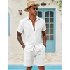 image:imageCOOFANDY Mens 2 Pieces Cotton Linen Set Short Sleeve Button Down Shirts Summer Beach Shorts Casual OutfitsA Pure White
