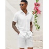 image:imageCOOFANDY Mens 2 Pieces Cotton Linen Set Short Sleeve Button Down Shirts Summer Beach Shorts Casual OutfitsA Pure White