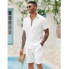 image:imageCOOFANDY Mens 2 Pieces Cotton Linen Set Short Sleeve Button Down Shirts Summer Beach Shorts Casual OutfitsA Pure White
