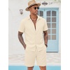 image:imageCOOFANDY Mens 2 Pieces Cotton Linen Set Short Sleeve Button Down Shirts Summer Beach Shorts Casual OutfitsBeige