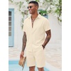 image:imageCOOFANDY Mens 2 Pieces Cotton Linen Set Short Sleeve Button Down Shirts Summer Beach Shorts Casual OutfitsBeige