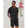 image:imageCOOFANDY Mens 2 Pieces Cotton Linen Set Short Sleeve Button Down Shirts Summer Beach Shorts Casual OutfitsBlack
