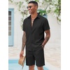image:imageCOOFANDY Mens 2 Pieces Cotton Linen Set Short Sleeve Button Down Shirts Summer Beach Shorts Casual OutfitsBlack