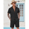 image:imageCOOFANDY Mens 2 Pieces Cotton Linen Set Short Sleeve Button Down Shirts Summer Beach Shorts Casual OutfitsBlack