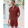 image:imageCOOFANDY Mens 2 Pieces Cotton Linen Set Short Sleeve Button Down Shirts Summer Beach Shorts Casual OutfitsCrimson