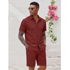 image:imageCOOFANDY Mens 2 Pieces Cotton Linen Set Short Sleeve Button Down Shirts Summer Beach Shorts Casual OutfitsCrimson