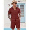 image:imageCOOFANDY Mens 2 Pieces Cotton Linen Set Short Sleeve Button Down Shirts Summer Beach Shorts Casual OutfitsCrimson