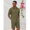 image:imageCOOFANDY Mens 2 Pieces Cotton Linen Set Short Sleeve Button Down Shirts Summer Beach Shorts Casual OutfitsGreen