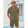 image:imageCOOFANDY Mens 2 Pieces Cotton Linen Set Short Sleeve Button Down Shirts Summer Beach Shorts Casual OutfitsGreen