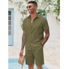 image:imageCOOFANDY Mens 2 Pieces Cotton Linen Set Short Sleeve Button Down Shirts Summer Beach Shorts Casual OutfitsGreen