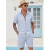 image:imageCOOFANDY Mens 2 Pieces Cotton Linen Set Short Sleeve Button Down Shirts Summer Beach Shorts Casual OutfitsLight Blue