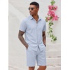 image:imageCOOFANDY Mens 2 Pieces Cotton Linen Set Short Sleeve Button Down Shirts Summer Beach Shorts Casual OutfitsLight Blue