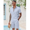 image:imageCOOFANDY Mens 2 Pieces Cotton Linen Set Short Sleeve Button Down Shirts Summer Beach Shorts Casual OutfitsLight Blue