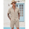 image:imageCOOFANDY Mens 2 Pieces Cotton Linen Set Short Sleeve Button Down Shirts Summer Beach Shorts Casual OutfitsMoon Gray