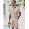 image:imageCOOFANDY Mens 2 Pieces Cotton Linen Set Short Sleeve Button Down Shirts Summer Beach Shorts Casual OutfitsMoon Gray
