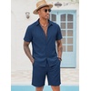 image:imageCOOFANDY Mens 2 Pieces Cotton Linen Set Short Sleeve Button Down Shirts Summer Beach Shorts Casual OutfitsNavy Blue